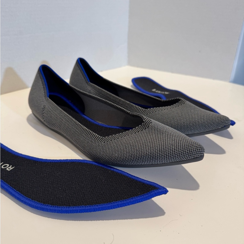 Rothy's Gray Pointed Knit Flats with Blue Trim - Picture 10 of 10